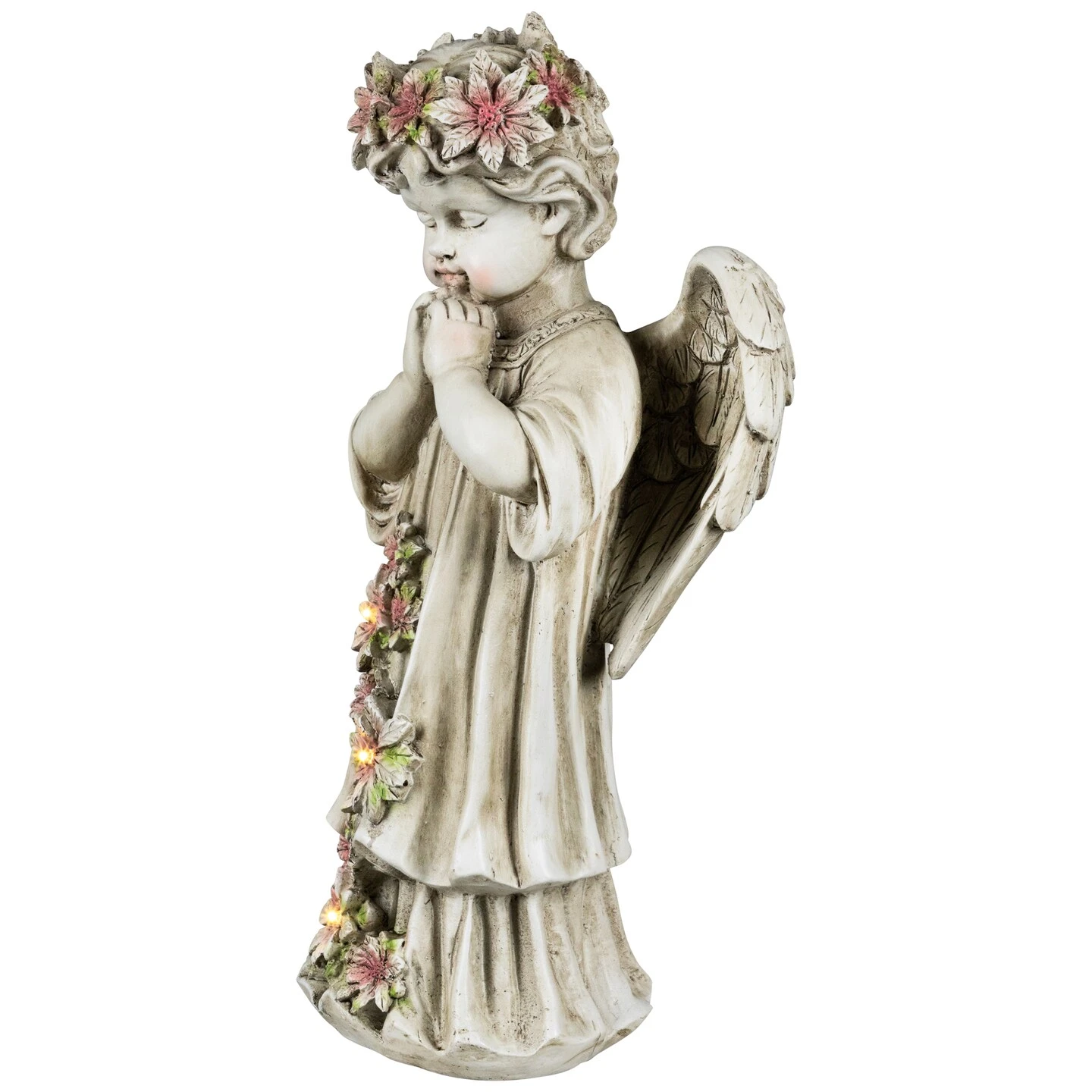 Northlight LED Lighted Praying Cherub With Flowers Statue - 16" Ivory 6 Northlight LED Lighted Praying Cherub With Flowers Statue - 16" Ivory - Image 4