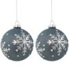 Northlight Glitter Mirrored Snowflakes Christmas Glass Ball Ornaments - 4" - Slate Blue - Set Of 2