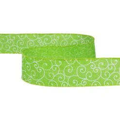 Northlight Swirl Wired Spring Craft Ribbon - 2.5" X 10 Yards - Green And White -Northlight 4611756709890064176