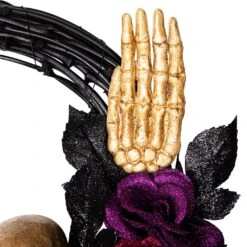 Northlight Skeleton With Glittered Roses Artificial Halloween Twig Wreath - 22" - Unlit Black -Northlight 4611759437001961904