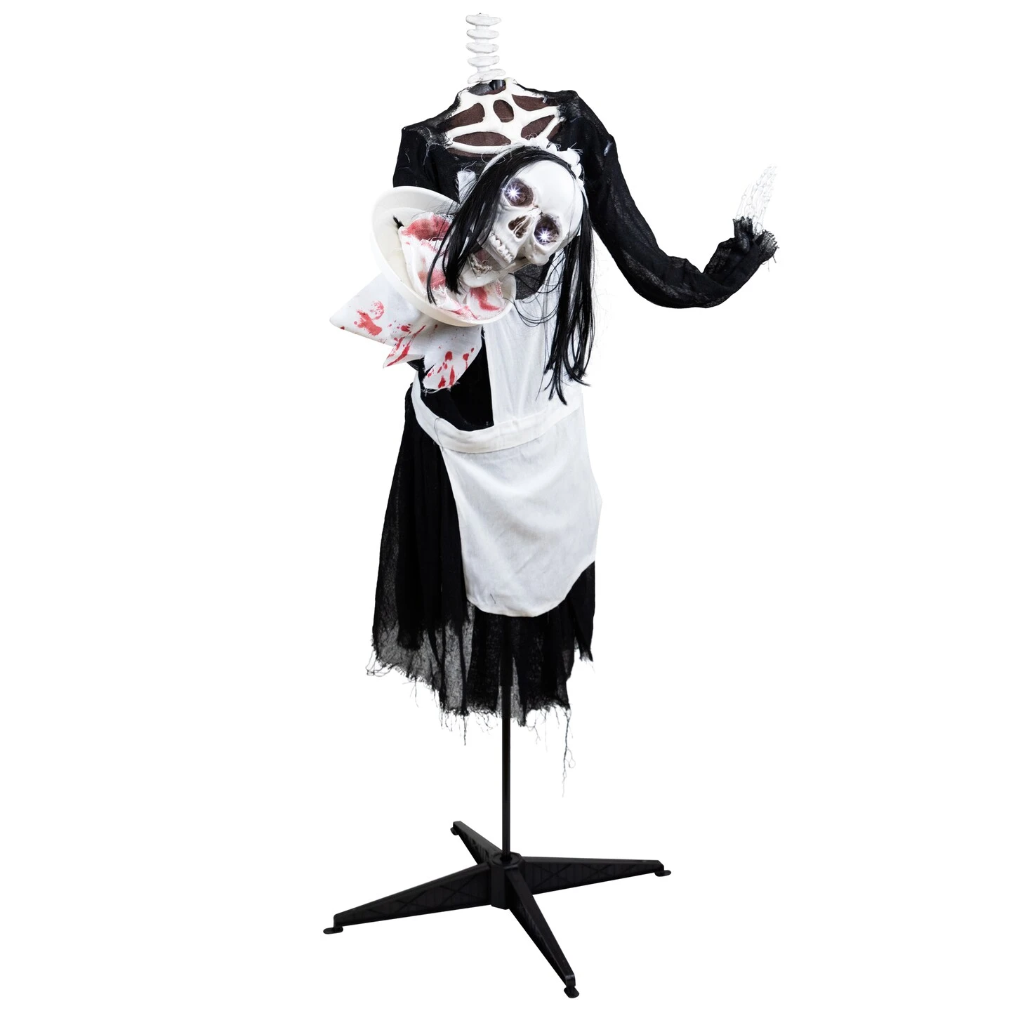 Northlight LED Lighted And Animated Skeleton Maid Head-in-Hand Halloween Figure - 57" Black 7 Northlight LED Lighted And Animated Skeleton Maid Head-in-Hand Halloween Figure - 57" Black - Image 5