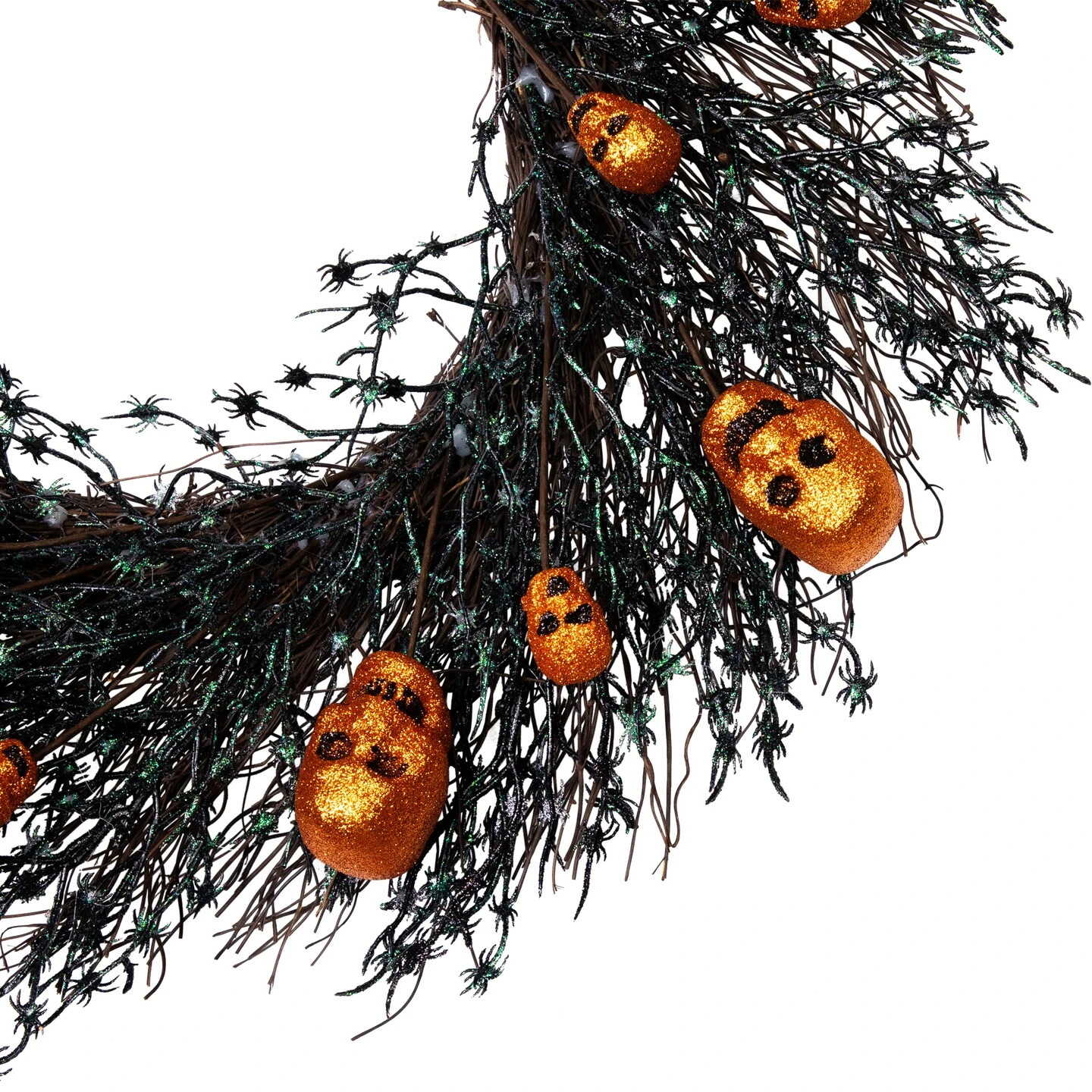 Northlight Glittered Skulls And Spiders Halloween Twig Wreath - 22" - Unlit Black 7 Northlight Glittered Skulls And Spiders Halloween Twig Wreath - 22" - Unlit Black - Image 5