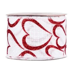 Northlight Glitter Hearts Valentine's Wired Craft Ribbon - 2.5" X 10 Yards - White And Red -Northlight 4611796479662395568