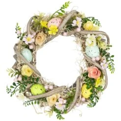 Northlight Flowers And Speckled Eggs Artificial Easter Wreath - 12" Brown -Northlight 4611817739941361680 1