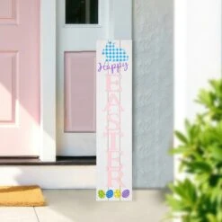 Northlight Happy Easter Wooden Porch Board Sign - 36" White -Northlight 4611822376417480752 2