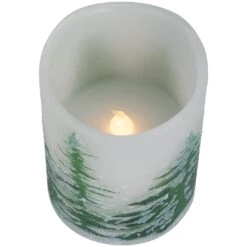 Northlight LED Flameless Frosted Pines Flickering Wax Pillar Christmas Candles - 6" - Set Of 3 White -Northlight 4611832244905002208