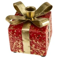 Northlight 4.5" Red Metal Gift Box Christmas Taper Candle Holder -Northlight 4611832244959528160