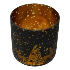Northlight 6" Black And Gold Deer And Pine Trees Flameless Glass Candle Holder -Northlight 4611832245015954656