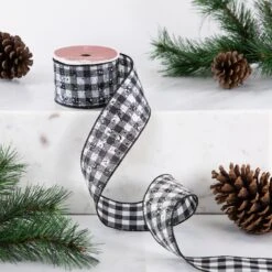 Northlight Black And White Gingham Wired Craft Ribbon 2.5" X 10 Yards -Northlight 4611832245800486112