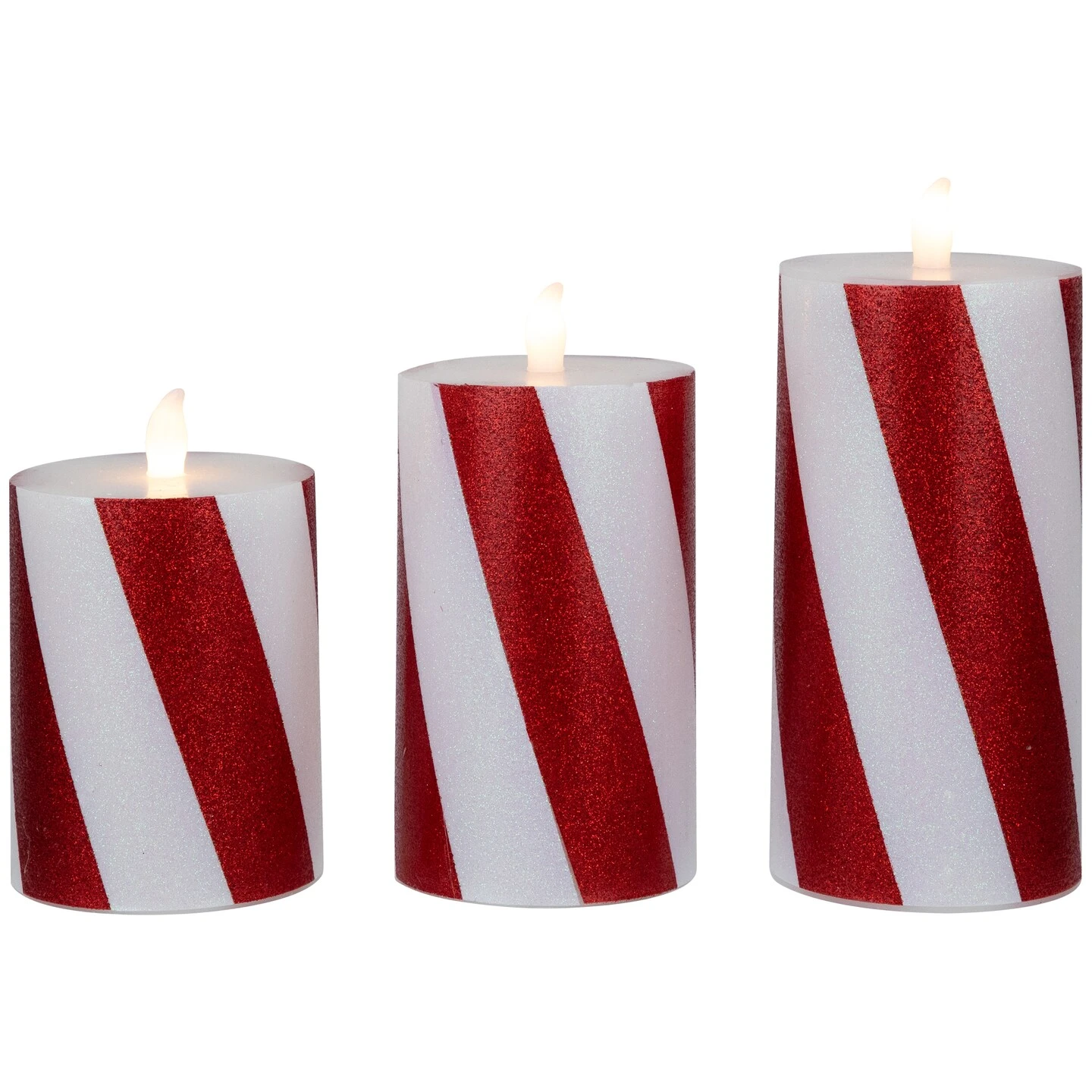 Northlight LED Flameless Flickering Candy Cane Wax Pillar Christmas Candles - 6" - Set Of 3 Red 9 Northlight LED Flameless Flickering Candy Cane Wax Pillar Christmas Candles - 6" - Set Of 3 Red - Image 7