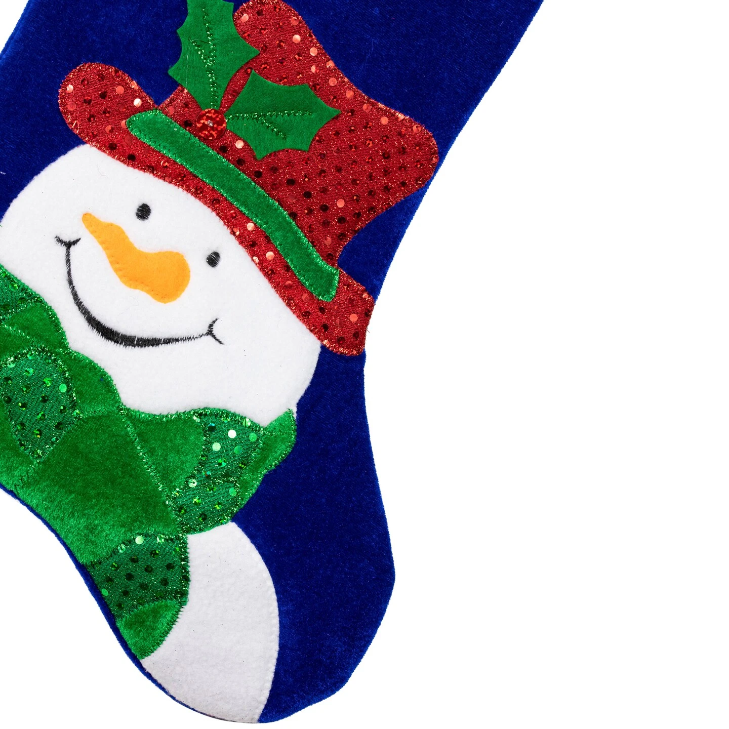 Northlight 20" Royal Blue Embroidered Velveteen Snowman Christmas Stocking With White Cuff 8 Northlight 20" Royal Blue Embroidered Velveteen Snowman Christmas Stocking With White Cuff - Image 6