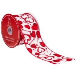 Northlight Hearts Valentine's Day Wired Craft Ribbon - 2.5" X 10 Yards - White And Red -Northlight 4611832750661210288