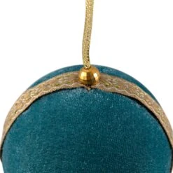 Northlight Velour Christmas Ball Ornament With Ribbon Stripe - 3.25" - Teal Green -Northlight 4611838474731301200