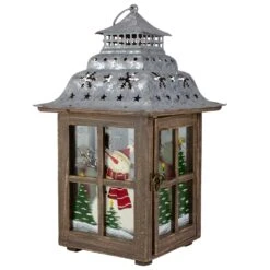 Northlight Rustic Wooden Snowman "Sweet Home" Pillar Candle Christmas Lantern - 16.5" Silver -Northlight 4611858180782048480