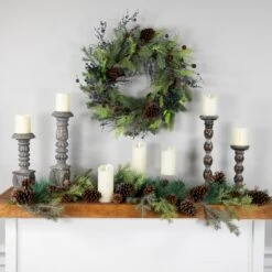 Northlight 5' X 6" Pine Cone And Cedar Artificial Christmas Garland, Unlit Green -Northlight 4611858180849353952