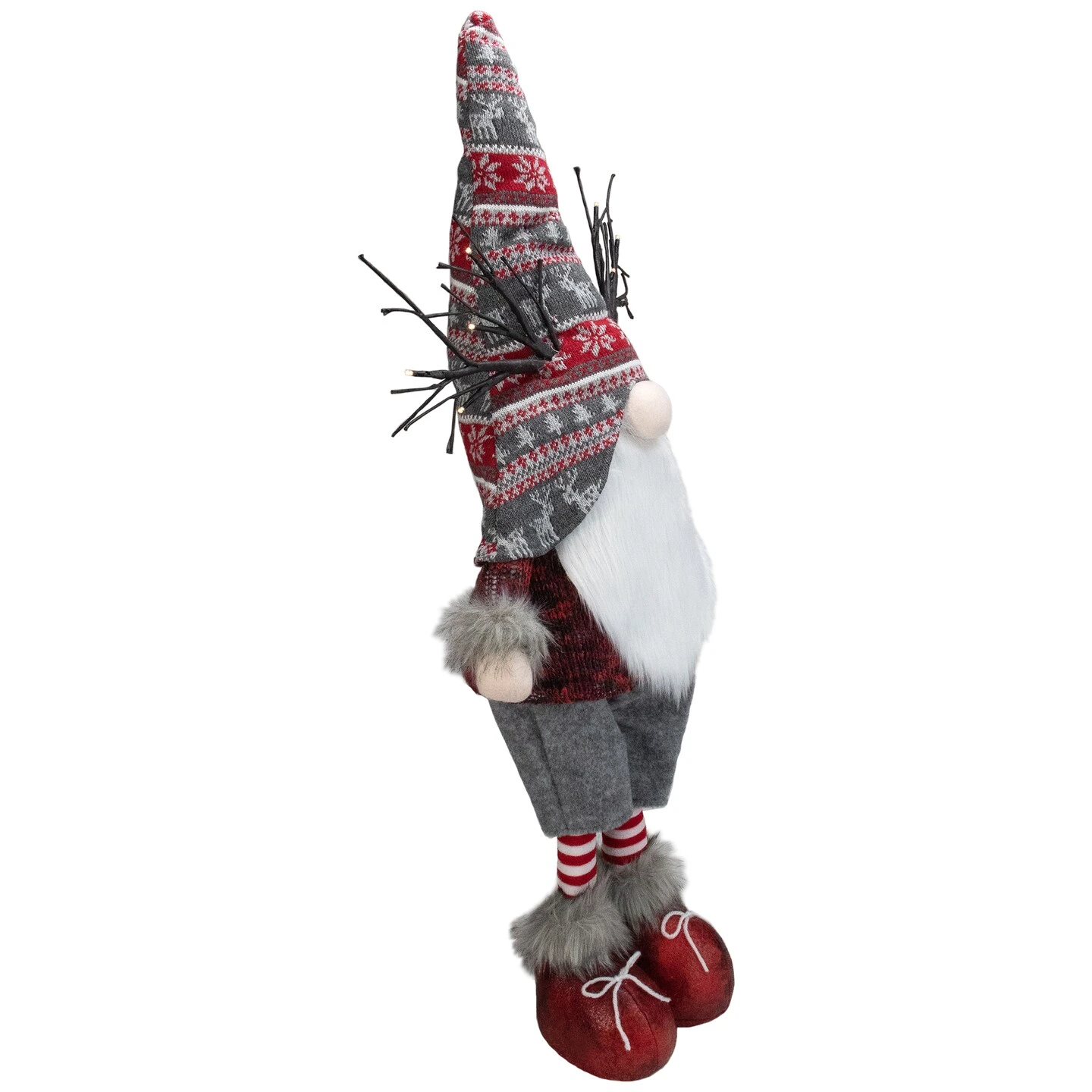 Northlight LED Lighted Nordic Hat Standing Santa Christmas Gnome With Antlers - 30" - Gray Red 6 Northlight LED Lighted Nordic Hat Standing Santa Christmas Gnome With Antlers - 30" - Gray Red - Image 4