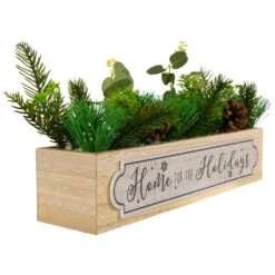 Northlight Rectangular Boxed Foliage "Home For The Holidays" Christmas Candle Holders - 13.75" Brown -Northlight 4611858181809849568