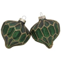 Northlight 4ct Green With Gold Glitter Onion And Finial Glass Christmas Ornaments 4.75" -Northlight 4611858181998593248
