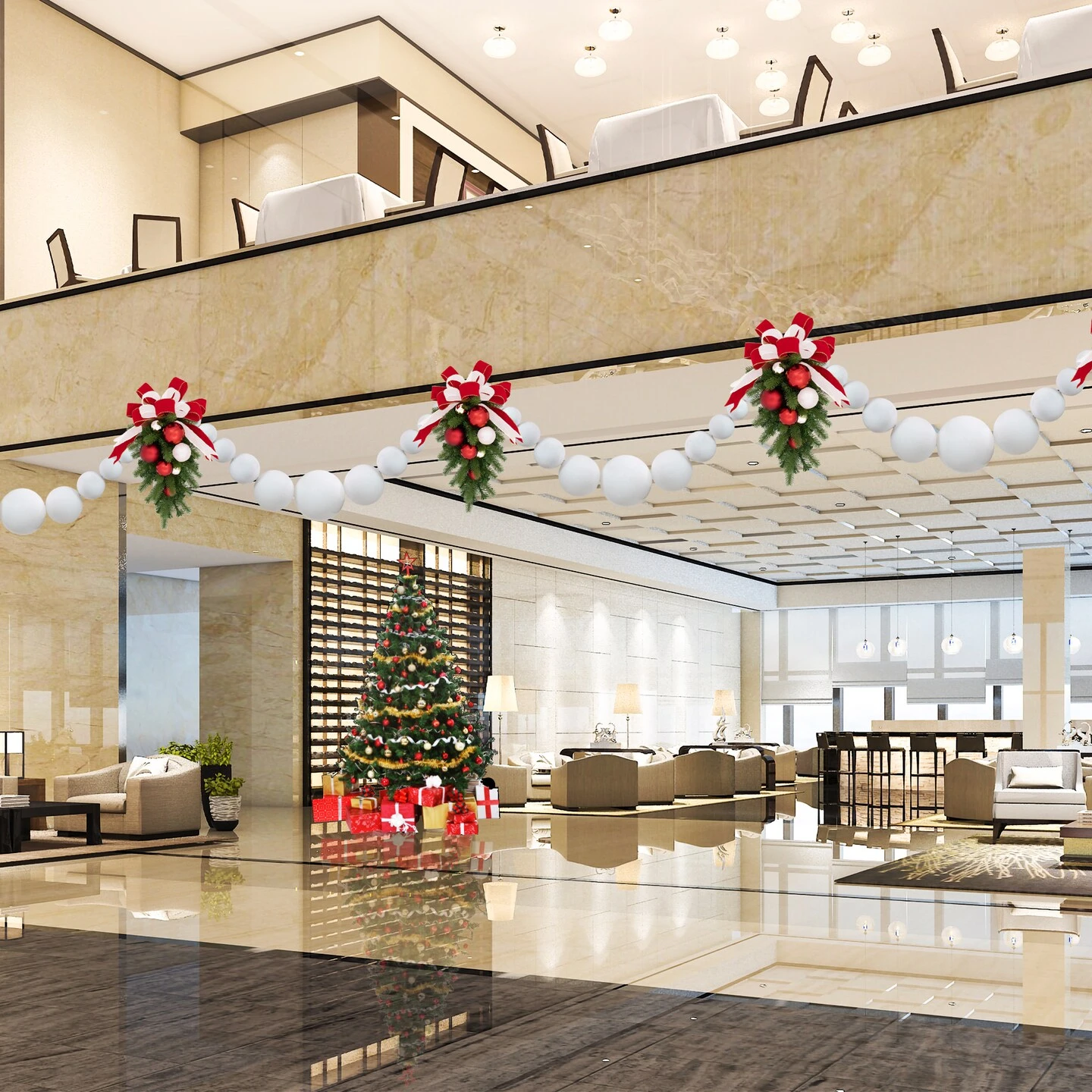 Northlight 6' White Shiny And Matte Shatterproof Ball Christmas Swag 7 Northlight 6' White Shiny And Matte Shatterproof Ball Christmas Swag - Image 5