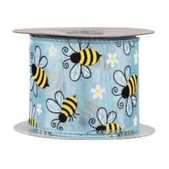 Northlight Bumblebee Design Wired Spring Craft Ribbon - 2.5" X 10 Yards - Blue 13 Northlight Bumblebee Design Wired Spring Craft Ribbon - 2.5" X 10 Yards - Blue -Northlight 4611864813659062064