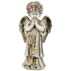 Northlight LED Lighted Praying Cherub With Flowers Statue - 16" Ivory 12 Northlight LED Lighted Praying Cherub With Flowers Statue - 16" Ivory -Northlight 4611867676596098992