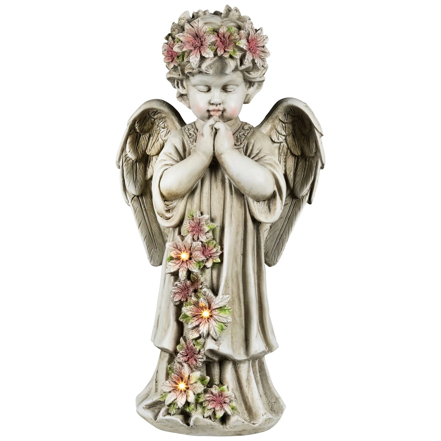 Northlight LED Lighted Praying Cherub With Flowers Statue - 16" Ivory 5 Northlight LED Lighted Praying Cherub With Flowers Statue - 16" Ivory - Image 3