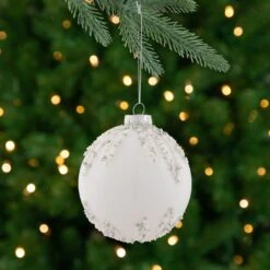 Northlight Sequin Beaded Christmas Glass Ball Ornament - 4" - White