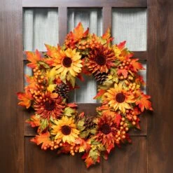 Northlight Sunflower And Pine Cone Artificial Thanksgiving Wreath - 24" Orange -Northlight 4611871122435878320 2