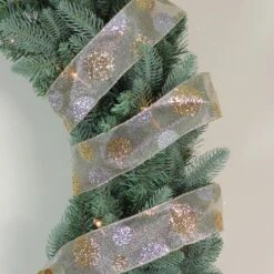 Northlight Glitter Gold And Silver Polka Dotted Christmas Wired Ribbon 2.5" X 16 Yards -Northlight 4611871562738804016