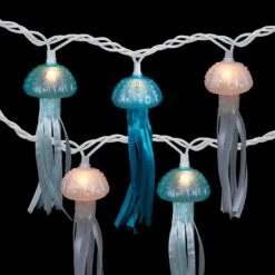 Northlight Jellyfish Patio Light Set - Blue And White - 6' White Wire - 10ct -Northlight 4611878967460636816