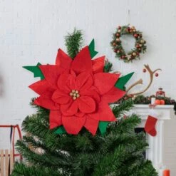 Northlight Red Poinsettia Tie-On Christmas Tree Topper Unlit - 14" -Northlight 4611883715813852384