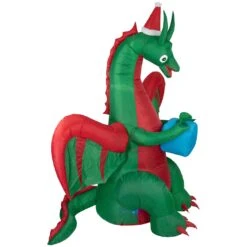 Northlight 6' Inflatable LED Lighted Dragon With Gift Outdoor Christmas Decoration Green -Northlight 4611883716459971808