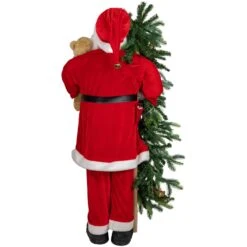 Northlight 48" Musical Santa Claus With Lighted Christmas Tree And Teddy Bear Standing Christmas Figure Red -Northlight 4611883717200069856