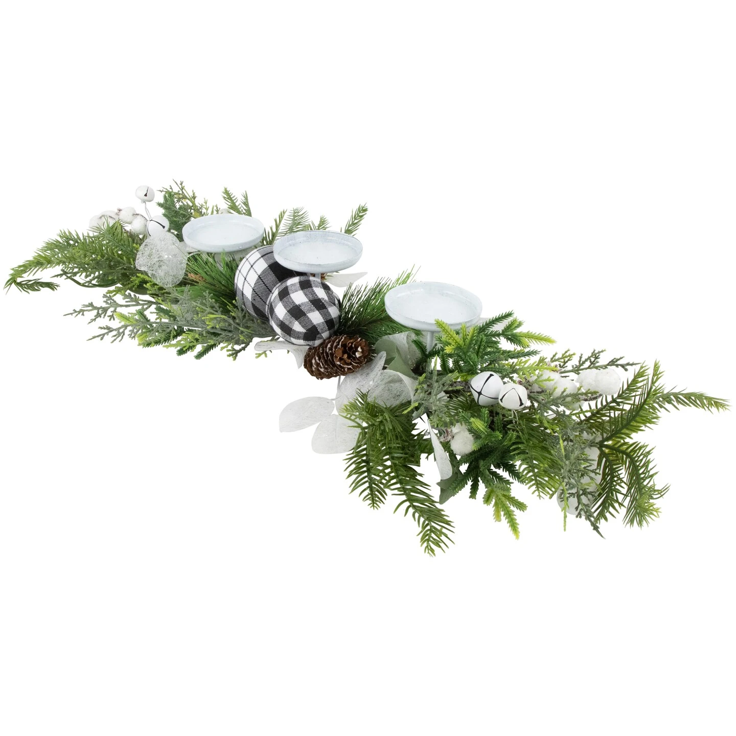 Northlight Mixed Foliage And Jingle Bell Christmas Pillar Candle Holder - 29" Green 8 Northlight Mixed Foliage And Jingle Bell Christmas Pillar Candle Holder - 29" Green - Image 6