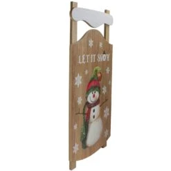 Northlight 24” Let It Snow Wooden Sled Snowman And Snowflakes Wall Sign Brown -Northlight 4611883717499962592