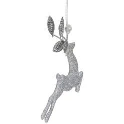 Northlight Leaping Glitter Drenched Reindeer With Faux Gem Christmas Ornament - 5.5" - Silver -Northlight 4611883717789369568