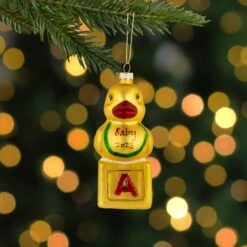 Northlight Ducky New Baby 2023 Glass Christmas Ornament - 5" Yellow -Northlight 4611883717887083744