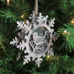 Northlight Pre-Lit Woodland Snowflake With Bird Christmas Ornament - 6" - Brown And Gray -Northlight 4611883717899666656