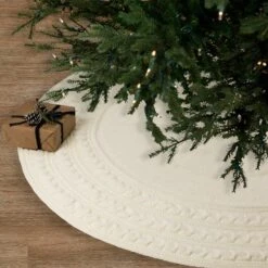 Northlight Knitted Sweater Tree Skirt With Buttons - 84“ - Cream Ivory