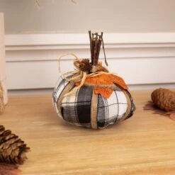 Northlight Plaid Pumpkin With Leaf Fall Harvest Pumpkin Decoration - 5" - White And Black 17 Northlight Plaid Pumpkin With Leaf Fall Harvest Pumpkin Decoration - 5" - White And Black -Northlight 4611891331345742032 2