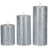 Northlight Flameless Flickering LED Wax Pillar Candles - 8" - Brushed Silver - Set Of 3 -Northlight 4611898646934757600