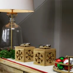 Northlight Snowflake Box Wooden Christmas Tealight Holders - 4.75" - Set Of 2 Brown -Northlight 4611899008411802320