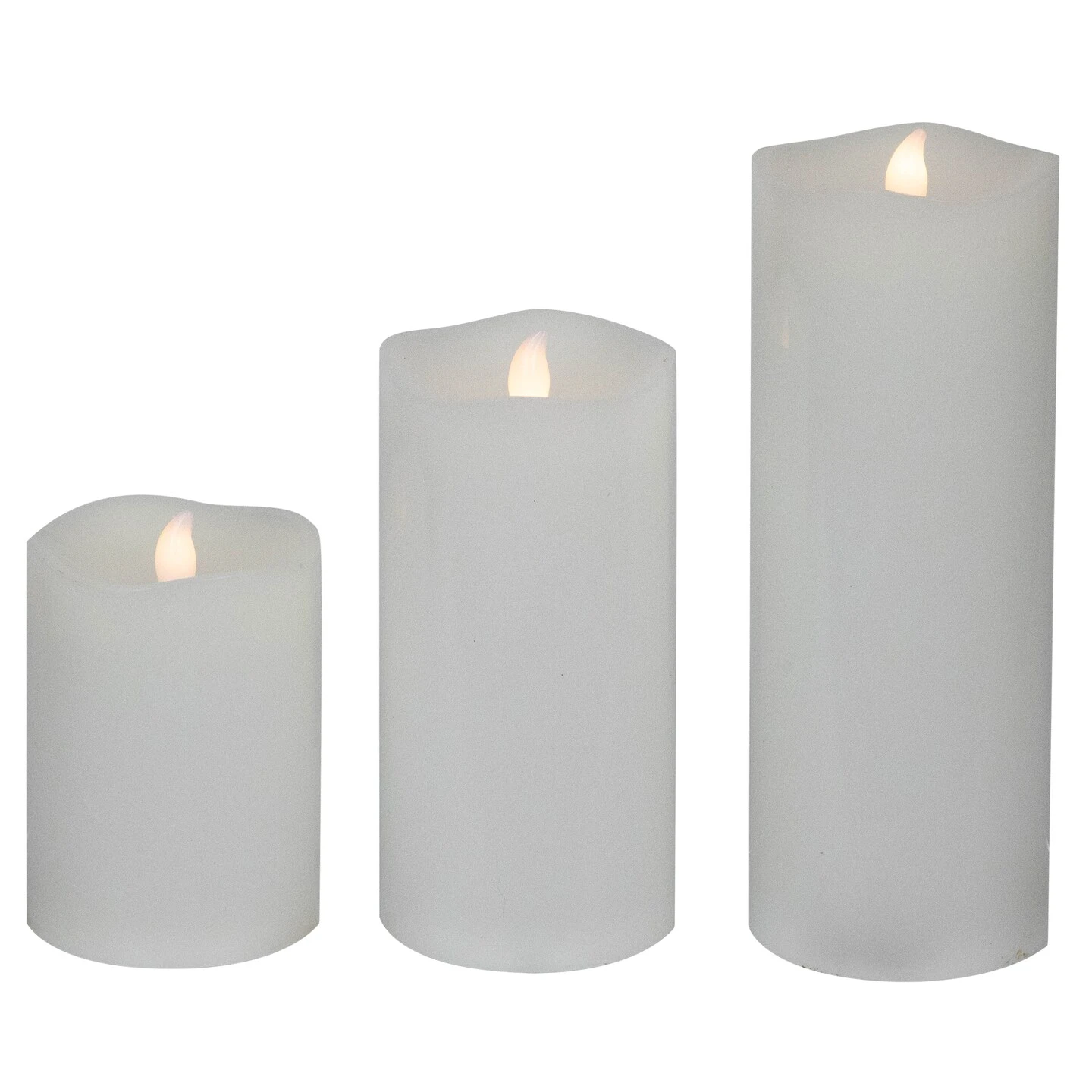 Northlight LED Flickering Flameless Wax Pillar Candles - 8" - White - Set Of 3 3 Northlight LED Flickering Flameless Wax Pillar Candles - 8" - White - Set Of 3
