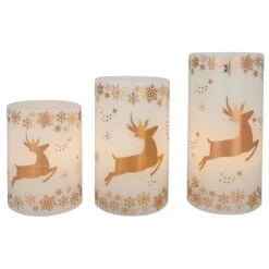 Northlight LED Reindeer Flameless Flickering Wax Pillar Christmas Candles - 6" - Set Of 3 White -Northlight 4611905952145645792 1