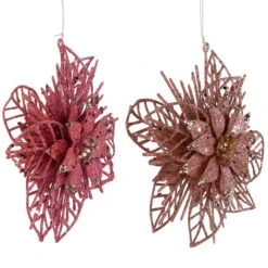 Northlight Pack Of 4 Glittered Pink Poinsettia Christmas Ornaments 6" -Northlight 4611907993409001184