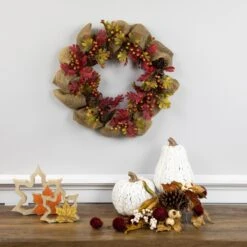 Northlight Rustic Burlap Fall Harvest Wreath With Acorns And Berries, 18-Inch Red 14 Northlight Rustic Burlap Fall Harvest Wreath With Acorns And Berries, 18-Inch Red -Northlight 4611907994058865632
