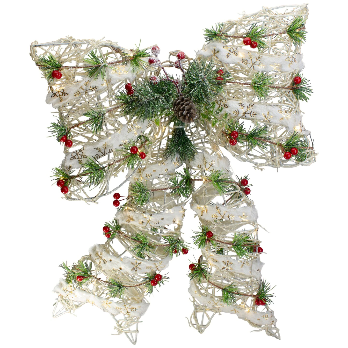 Northlight 20" White Rattan Berry And Pinecone Christmas Bow 7 Northlight 20" White Rattan Berry And Pinecone Christmas Bow - Image 5