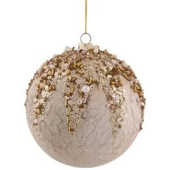 Northlight Beaded Sequin Shatterproof Christmas Ball Ornament - 4" - Champagne Gold -Northlight 4611912181099469008