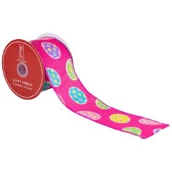 Northlight Easter Egg Design Wired Spring Craft Ribbon - 2.5" X 10 Yards - Pink -Northlight 4611925167425888048
