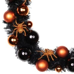 Northlight Spiders And Ornaments Halloween Wreath - 18" Orange And Black - Unlit -Northlight 4611930424346063280